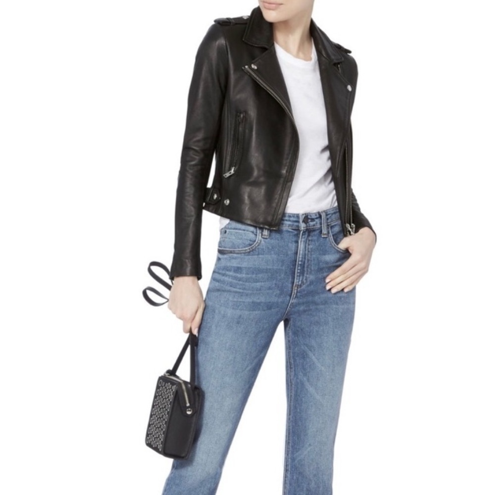 IRO Black Leather Biker Jacket Dylan Size 36 Lambskin Cropped Moto US 4 XS/S - Picture 12 of 12
